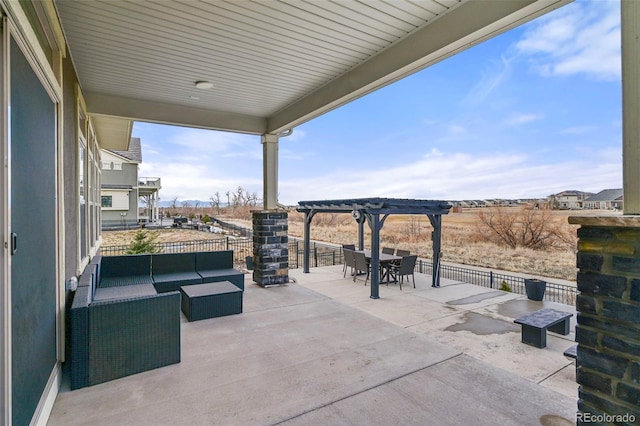 view of patio featuring a pergola and outdoor lounge area