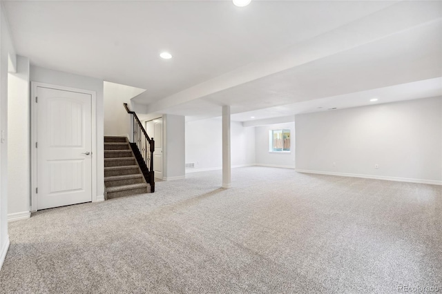 basement featuring carpet