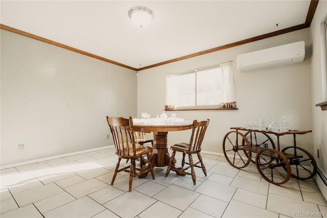 2535 W Bijou St, Colorado Springs, CO 80904 - dining area featuring crown molding, baseboards, light tile patterned flooring, and a wall unit AC