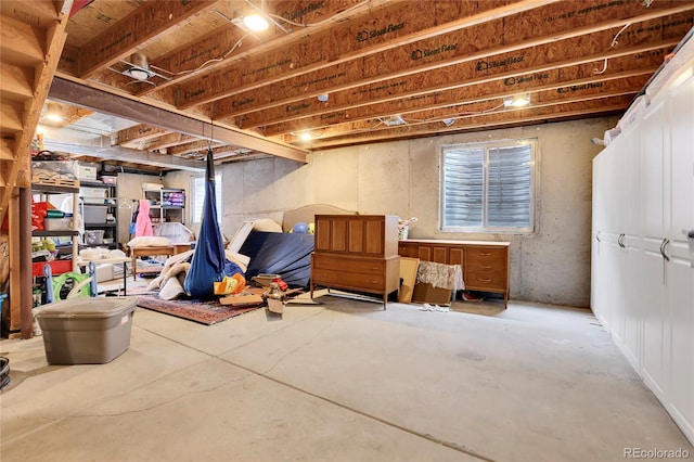 view of unfinished basement