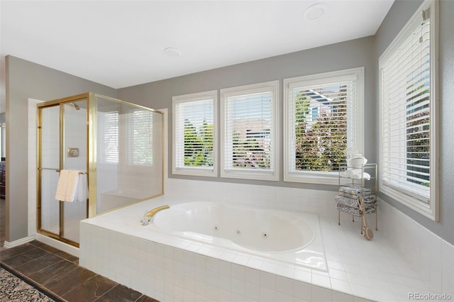 85 Willowleaf Dr, Littleton, CO 80127 - full bath with a stall shower, a jetted tub, and healthy amount of natural light