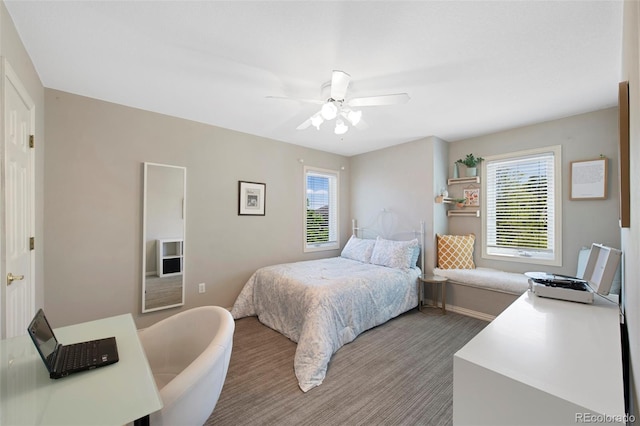 85 Willowleaf Dr, Littleton, CO 80127 - bedroom with multiple windows, ceiling fan, and wood finished floors