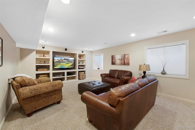 85 Willowleaf Dr, Littleton, CO 80127 - living area with carpet flooring, baseboards, built in features, and recessed lighting