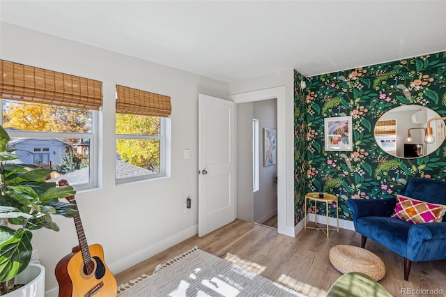 sitting room with light wood-type flooring