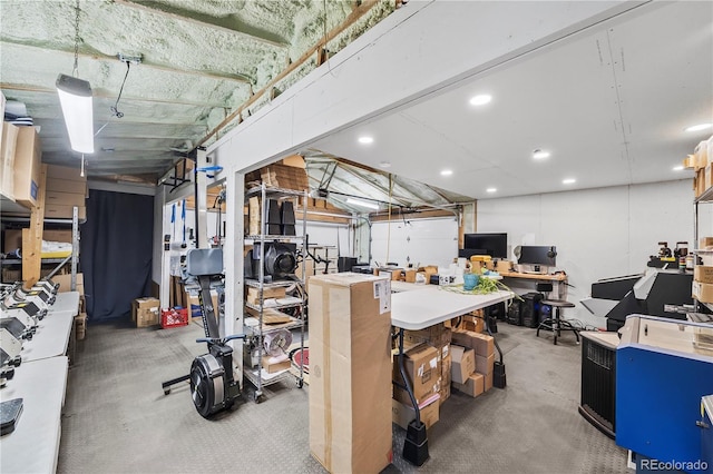 7767 S Depew St, Littleton, CO 80128 - below grade area with a workshop area and recessed lighting