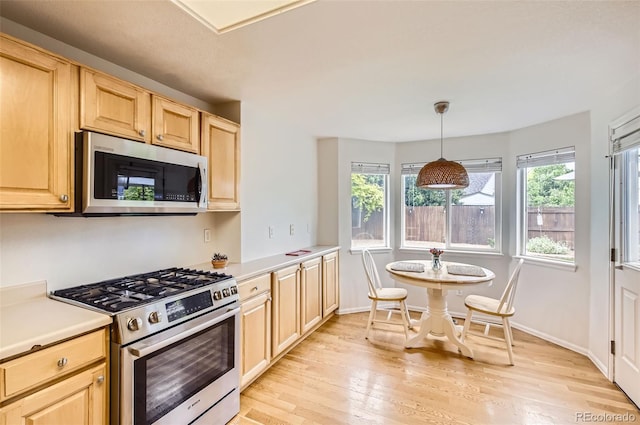 1641 Cedarwood Dr, Longmont, CO 80504 - kitchen featuring appliances with stainless steel finishes, light brown cabinets, and plenty of natural light