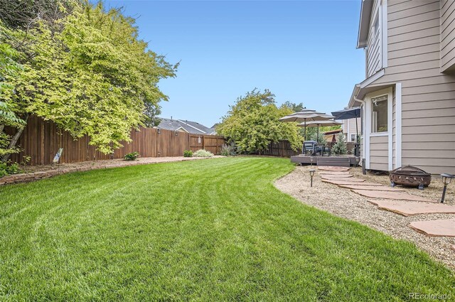 1641 Cedarwood Dr, Longmont, CO 80504 - view of yard featuring a fire pit and a deck