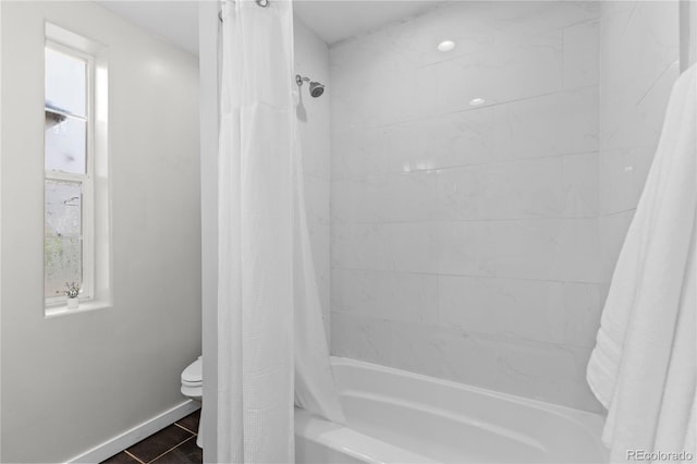 3443 Lawrence St, Denver, CO 80205 - bathroom with toilet and shower / bathtub combination with curtain