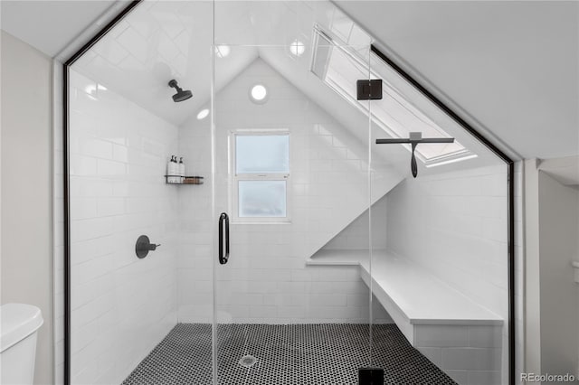 3443 Lawrence St, Denver, CO 80205 - bathroom with a stall shower and lofted ceiling