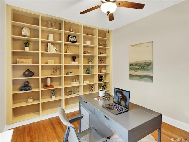 1247 Dexter St, Denver, CO 80220 - office area with a ceiling fan, light wood-style flooring, and baseboards