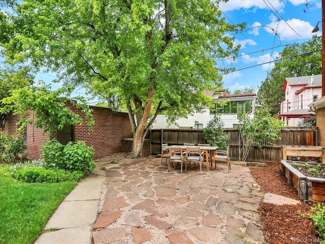 1247 Dexter St, Denver, CO 80220 - fenced backyard with a patio area and outdoor dining area