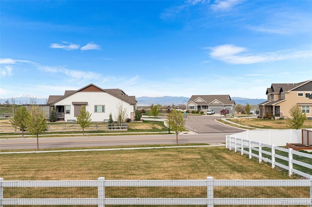 exterior space with a mountain view and sidewalks