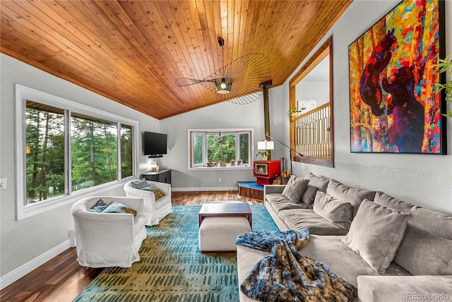 6549 Modoc Ln, Evergreen, CO 80439 - living area with wooden ceiling, vaulted ceiling, and wood finished floors