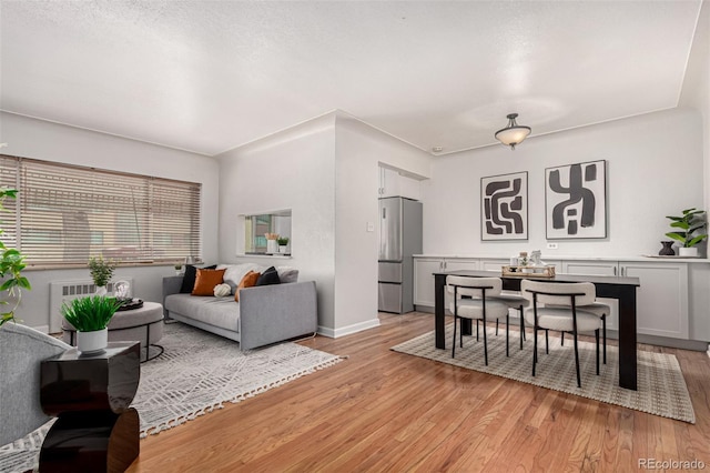 1454 Jersey St Unit 104, Denver, CO 80220 - living room with light wood-style floors, baseboards, and radiator