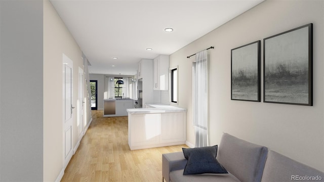 hallway featuring recessed lighting and light wood finished floors