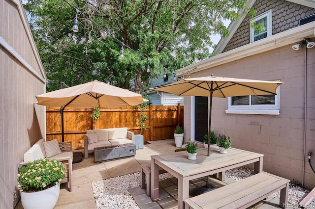 view of patio featuring an outdoor living space