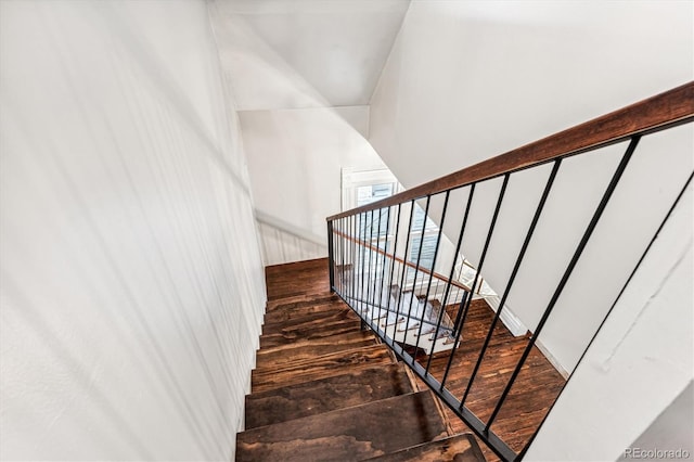 stairway with hardwood / wood-style floors