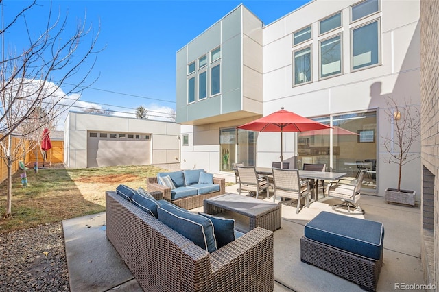 view of patio / terrace with fence private yard, outdoor dining area, and an outdoor hangout area