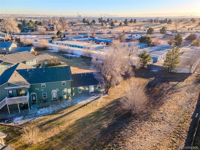 view of aerial view at dusk