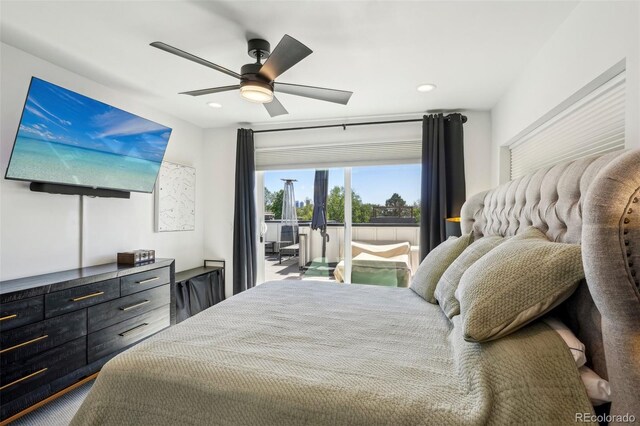 1299 Newton St, Denver, CO 80204 - bedroom featuring access to outside, recessed lighting, and ceiling fan