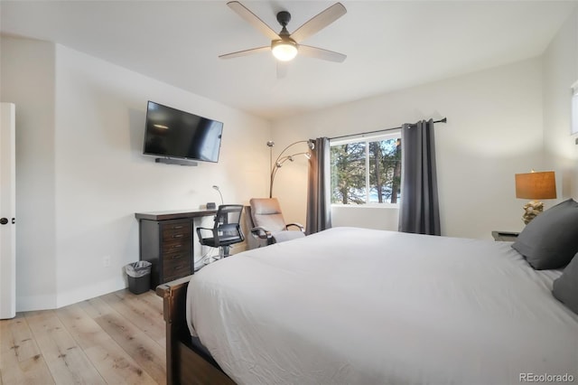 bedroom featuring ceiling fan and light hardwood / wood-style floors