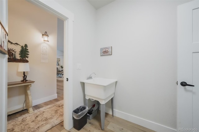 bathroom featuring wood-type flooring