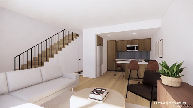 living room featuring light wood-type flooring