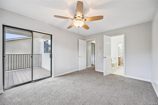 7825 Barbara Ann Dr Unit I, Arvada, CO 80004 - unfurnished bedroom featuring access to exterior, carpet floors, ensuite bath, a textured ceiling, and ceiling fan