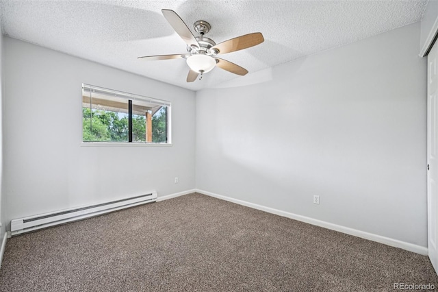 7825 Barbara Ann Dr Unit I, Arvada, CO 80004 - carpeted empty room featuring a baseboard radiator, a ceiling fan, and a textured ceiling