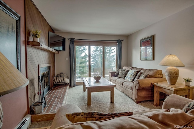 94300 Ryan Gulch Rd Unit 301, Silverthorne, CO 80498 - living area with a fireplace with flush hearth and baseboard heating