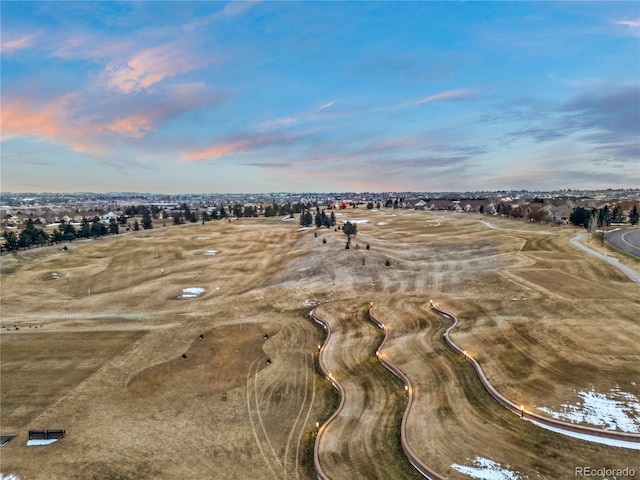 view of aerial view at dusk