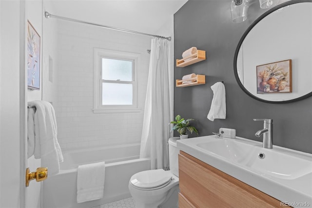6755 W 45th Ave, Wheat Ridge, CO 80033 - full bathroom featuring vanity, shower / bath combo with shower curtain, and tile patterned floors