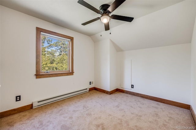 18247 State Highway 7, Lyons, CO 80540 - bonus room featuring a baseboard heating unit, carpet flooring, ceiling fan, baseboards, and lofted ceiling