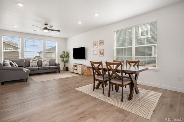 14818 Dahlia St, Thornton, CO 80602 - dining space with ceiling fan, light wood-style flooring, and recessed lighting