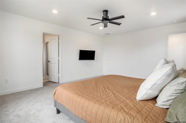 14818 Dahlia St, Thornton, CO 80602 - bedroom with recessed lighting, light colored carpet, and a ceiling fan