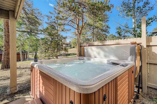 exterior space featuring a hot tub