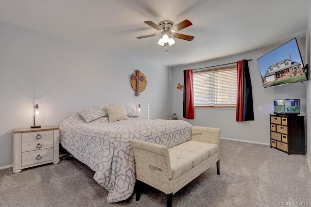 bedroom featuring carpet flooring and ceiling fan