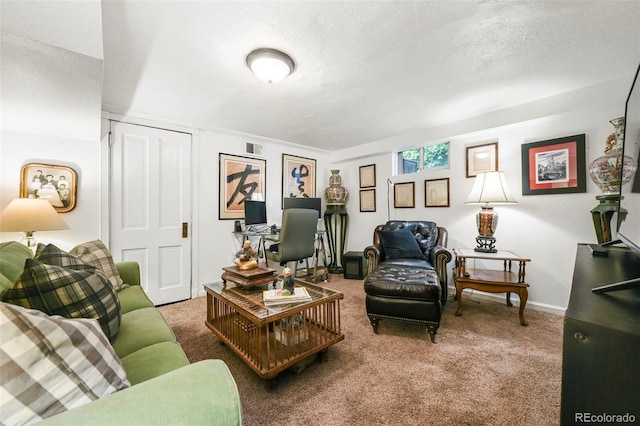 2131 Eliot St, Denver, CO 80211 - living area with carpet, baseboards, and a textured ceiling