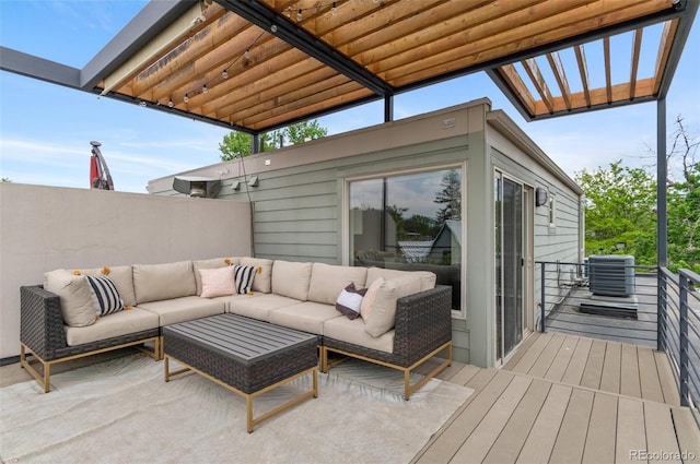3885 Vrain St, Denver, CO 80212 - wooden terrace featuring an outdoor hangout area and central AC unit