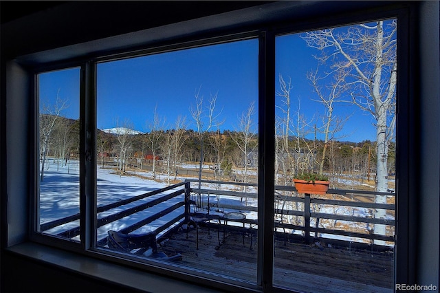 interior space with a view of trees