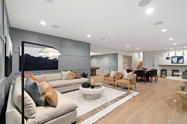 living room featuring light wood-type flooring