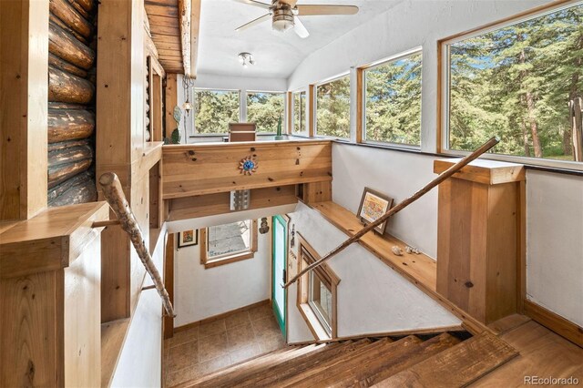 5732 Santa Clara Rd, Indian Hills, CO 80454 - stairway with ceiling fan and lofted ceiling