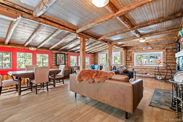 5732 Santa Clara Rd, Indian Hills, CO 80454 - living area with wood finished floors, healthy amount of natural light, and wood ceiling