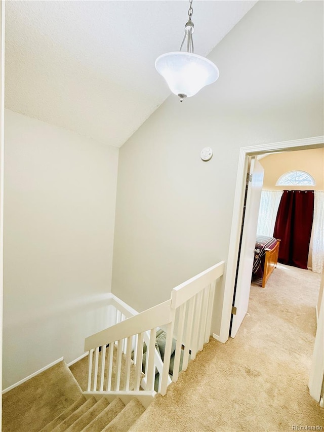 1120 S Waco St Unit A, Aurora, CO 80017 - stairway with carpet flooring, lofted ceiling, and baseboards