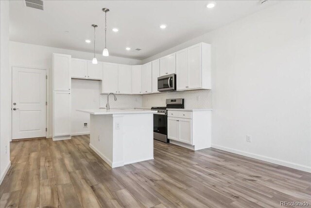 6902 Huddersfield Ln, Castle Pines, CO 80108 - kitchen featuring stainless steel appliances, light wood finished floors, decorative backsplash, light countertops, and recessed lighting