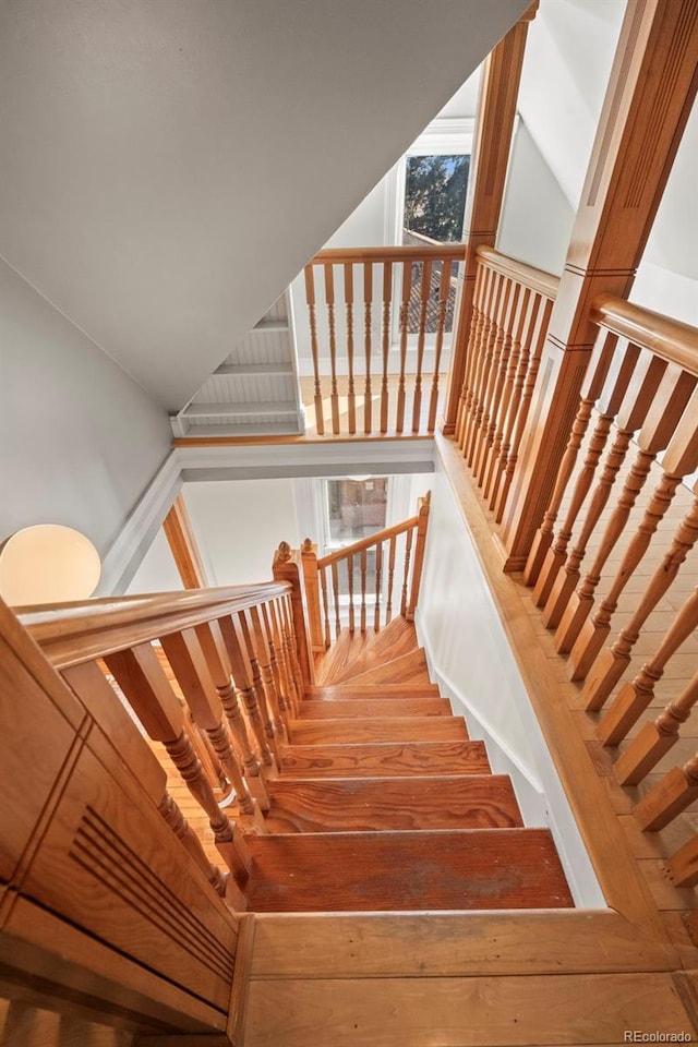 stairway featuring wood-type flooring