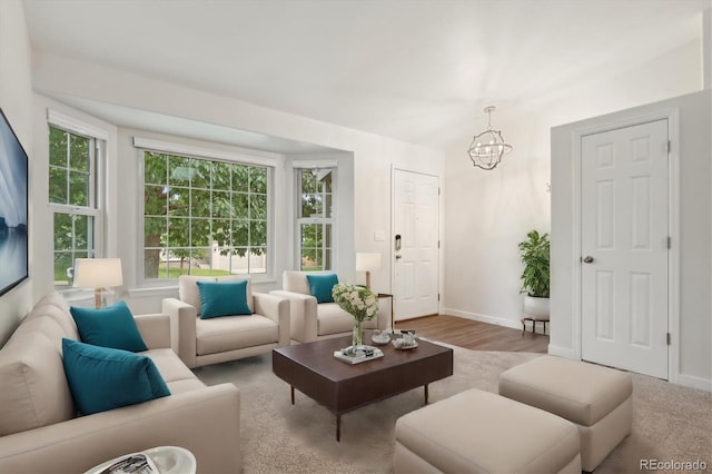 living room with a chandelier