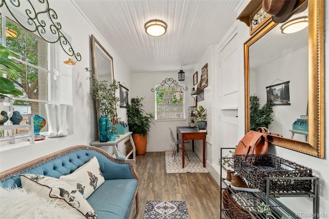 3016 N Franklin St, Denver, CO 80205 - living area featuring wood finished floors and ornamental molding