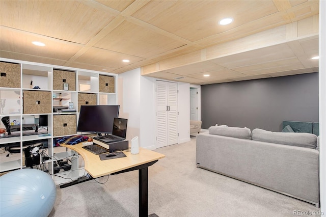 office area featuring carpet flooring and recessed lighting