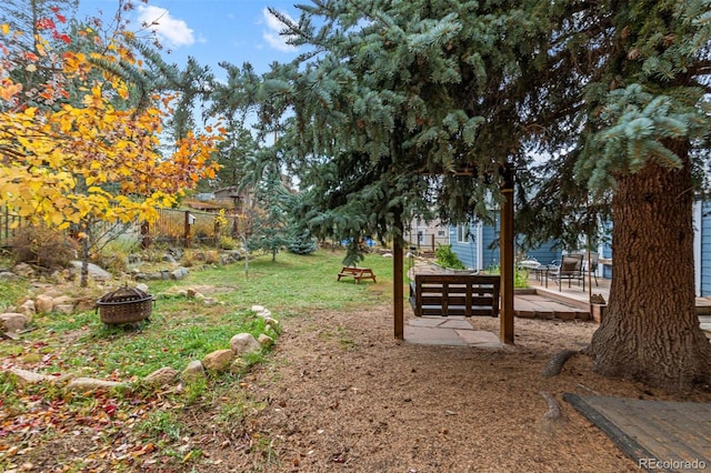 26095 Columbine Trl, Kittredge, CO 80457 - view of property's community featuring an outdoor fire pit, fence, and a yard